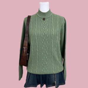 vintage 90s green preppy granola cottagecore cable knit sweater